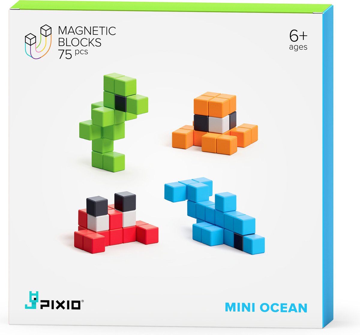 Pixio Magnetic Blocks | Design Series | Pixio Mini Ocean | 6 kleuren | 75 blokken